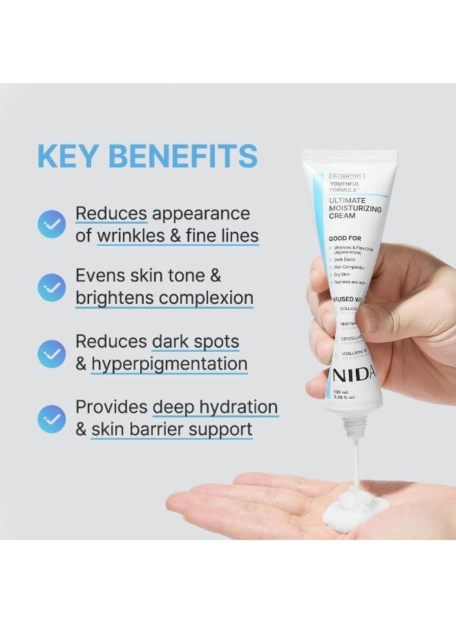 نيدا كريم الترطيب النهائي من 2-PACKS Youthful Formula™ | أسياتيكا، نياسيناميد، حمض الهيالورونيك، كولاجين | للتجاعيد، الخطوط الدقيقة، البقع الداكنة، البشرة الجافة، الاحمرار | 3.38 أونصة سائلة، 100 مل * 2 - Image 4